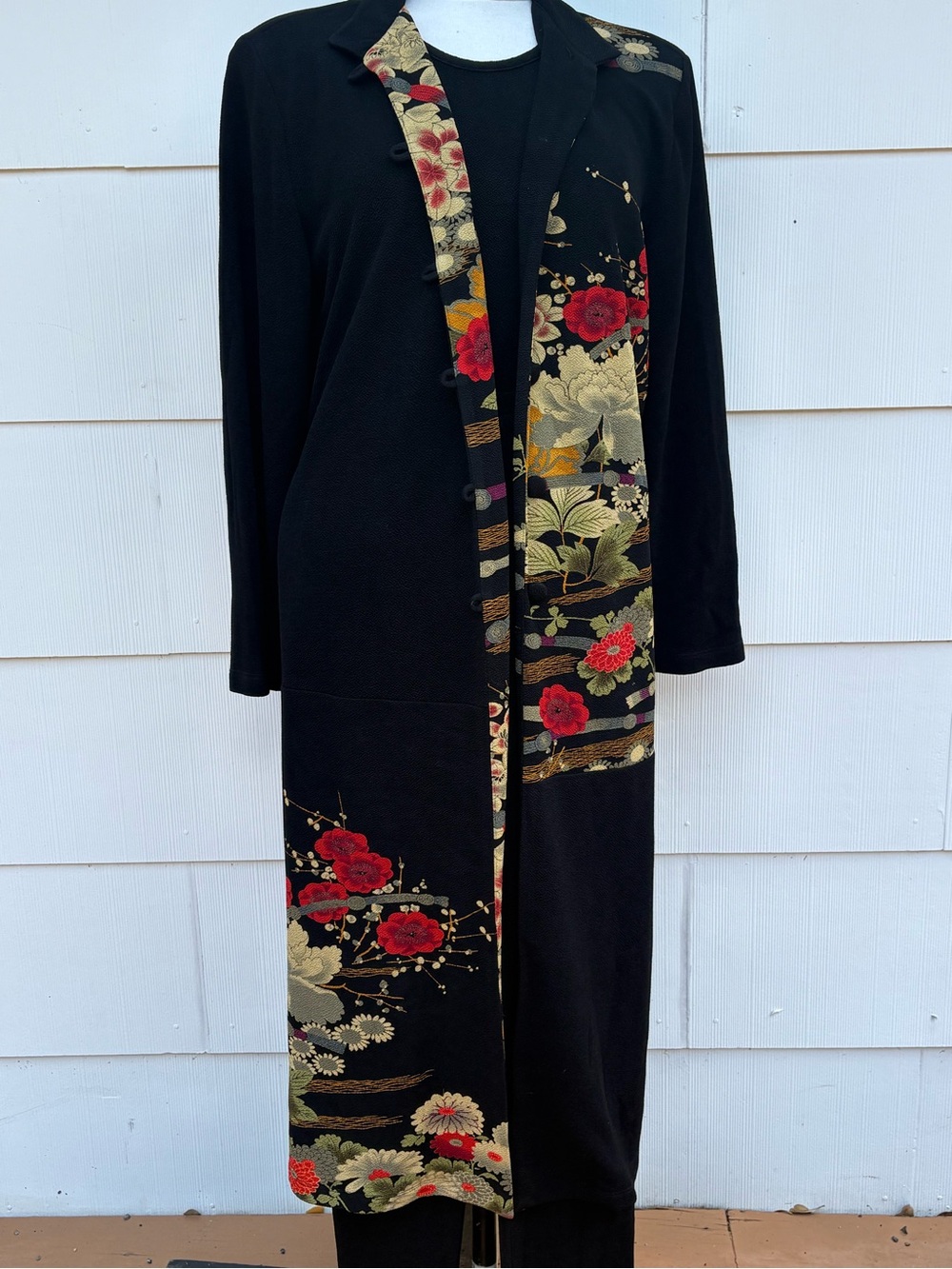 Connie’s Moon Light 3pc Knit Pantsuit Duster Cami Floral Asian print XL Boho Vtg